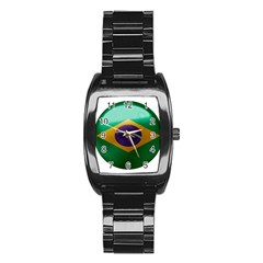 Brazil Flag Country Symbol Stainless Steel Barrel Watch by Sapixe