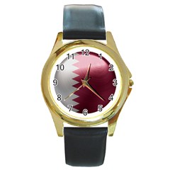 Qatar Flag Country Nation National Round Gold Metal Watch by Sapixe