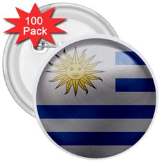 Uruguay Flag Country Symbol Nation 3  Buttons (100 Pack)  by Sapixe