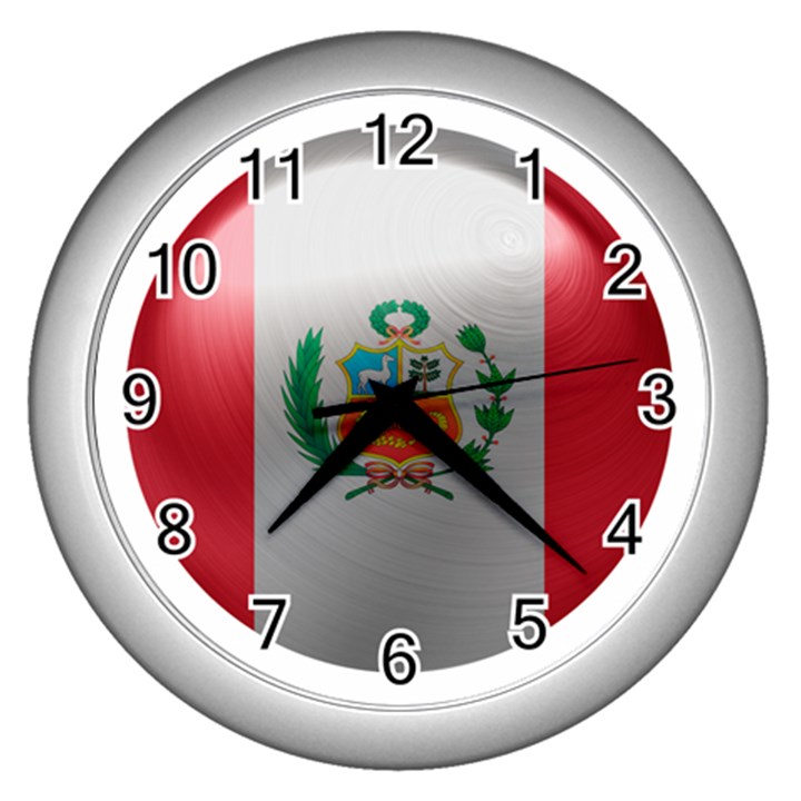 Peru Flag Country Symbol Nation Wall Clock (Silver)