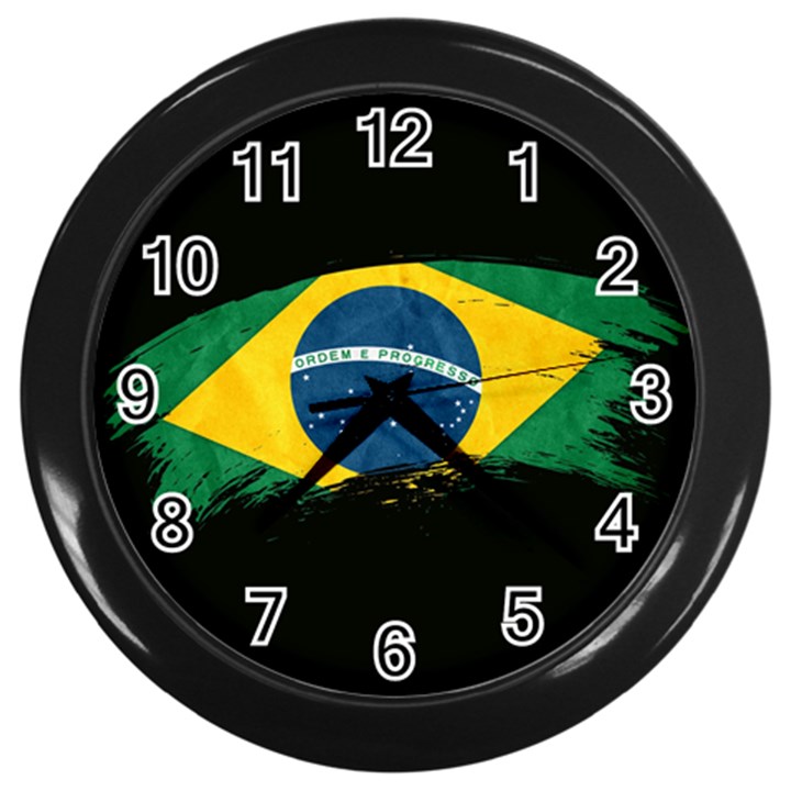 Flag Brazil Country Symbol Wall Clock (Black)