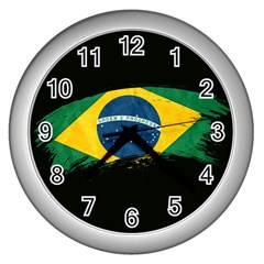 Flag Brazil Country Symbol Wall Clock (silver) by Sapixe