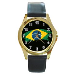 Flag Brazil Country Symbol Round Gold Metal Watch by Sapixe