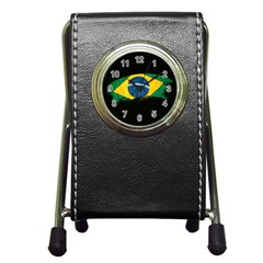 Flag Brazil Country Symbol Pen Holder Desk Clock by Sapixe