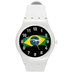 Flag Brazil Country Symbol Round Plastic Sport Watch (m) by Sapixe