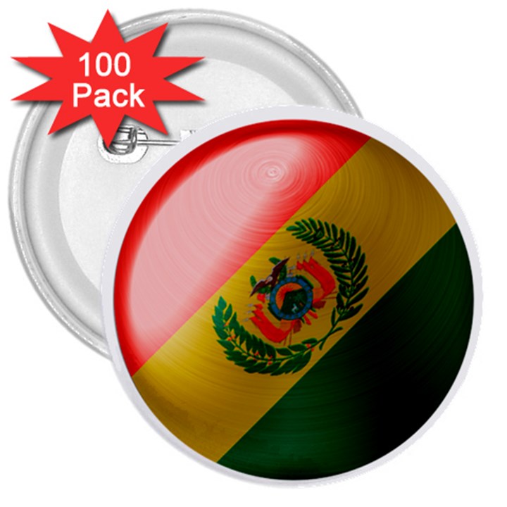 Bolivia Flag Country National 3  Buttons (100 pack) 