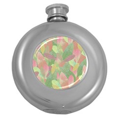 Watercolor Leaves Pattern Round Hip Flask (5 Oz) by Valentinaart