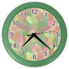 Watercolor Leaves Pattern Color Wall Clock by Valentinaart