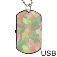 Watercolor Leaves Pattern Dog Tag Usb Flash (one Side) by Valentinaart