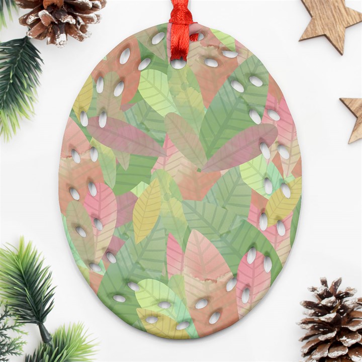 Watercolor leaves pattern Ornament (Oval Filigree)