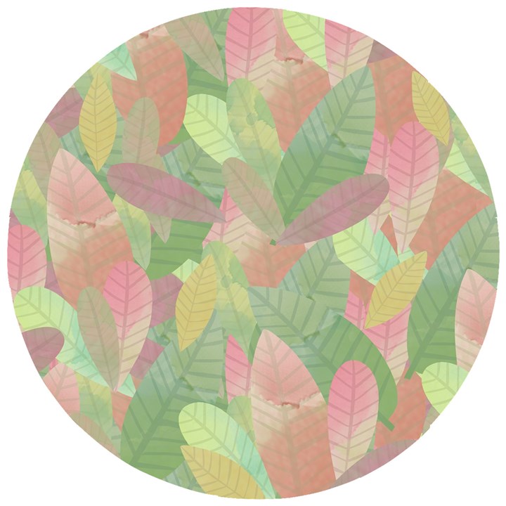 Watercolor leaves pattern Wooden Puzzle Round