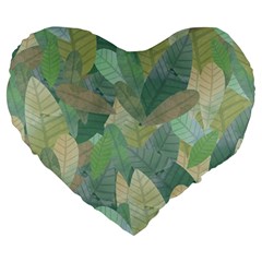 Watercolor Leaves Pattern Large 19  Premium Heart Shape Cushions by Valentinaart