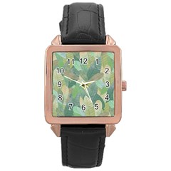 Watercolor Leaves Pattern Rose Gold Leather Watch  by Valentinaart