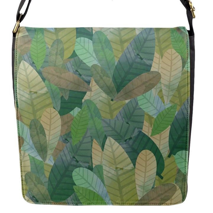 Watercolor leaves pattern Flap Closure Messenger Bag (S)