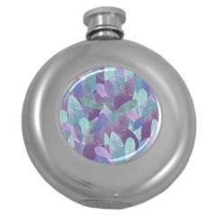 Watercolor Leaves Pattern Round Hip Flask (5 Oz) by Valentinaart