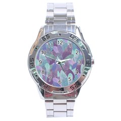 Watercolor Leaves Pattern Stainless Steel Analogue Watch by Valentinaart