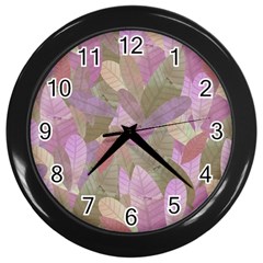 Watercolor Leaves Pattern Wall Clock (black) by Valentinaart