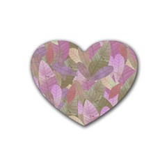 Watercolor Leaves Pattern Rubber Coaster (heart) 