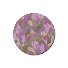 Watercolor Leaves Pattern Rubber Coaster (round) 