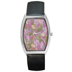 Watercolor Leaves Pattern Barrel Style Metal Watch by Valentinaart