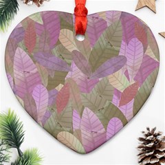 Watercolor Leaves Pattern Heart Ornament (two Sides)