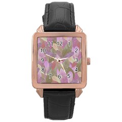 Watercolor Leaves Pattern Rose Gold Leather Watch 