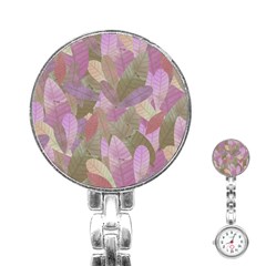 Watercolor Leaves Pattern Stainless Steel Nurses Watch