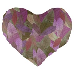 Watercolor Leaves Pattern Large 19  Premium Flano Heart Shape Cushions by Valentinaart