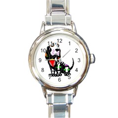 Basset Hound Sugar Skull Round Italian Charm Watch by retrotoomoderndesigns