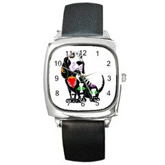 Basset Hound Sugar Skull Square Metal Watch by retrotoomoderndesigns