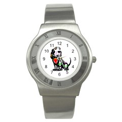 Basset Hound Sugar Skull Stainless Steel Watch by retrotoomoderndesigns