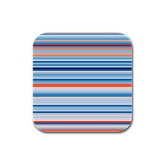 Blue And Coral Stripe 2 Rubber Square Coaster (4 Pack)  by dressshop