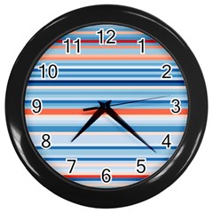 Blue And Coral Stripe 2 Wall Clock (black)