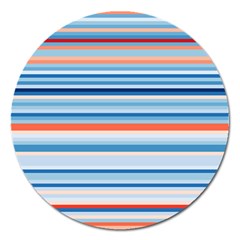 Blue And Coral Stripe 2 Magnet 5  (round) by dressshop