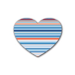 Blue And Coral Stripe 2 Rubber Coaster (heart)  by dressshop