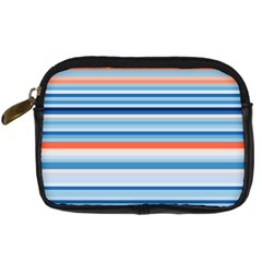 Blue And Coral Stripe 2 Digital Camera Leather Case by dressshop