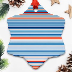 Blue And Coral Stripe 2 Snowflake Ornament (two Sides) by dressshop