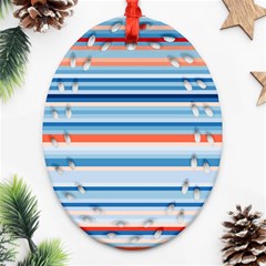 Blue And Coral Stripe 2 Ornament (oval Filigree) by dressshop