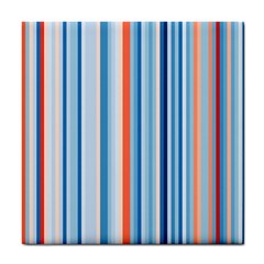 Blue And Coral Stripe 1 Tile Coaster by dressshop