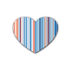 Blue And Coral Stripe 1 Rubber Coaster (heart)  by dressshop