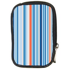 Blue And Coral Stripe 1 Compact Camera Leather Case by dressshop