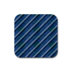 Blue Stripped Pattern Rubber Square Coaster (4 Pack)  by designsbyamerianna