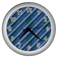 Blue Stripped Pattern Wall Clock (silver) by designsbyamerianna