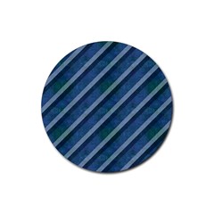 Blue Stripped Pattern Rubber Coaster (round)  by designsbyamerianna