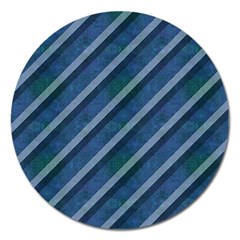 Blue Stripped Pattern Magnet 5  (round) by designsbyamerianna