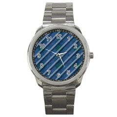 Blue Stripped Pattern Sport Metal Watch by designsbyamerianna