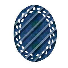 Blue Stripped Pattern Ornament (oval Filigree) by designsbyamerianna