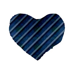 Blue Stripped Pattern Standard 16  Premium Heart Shape Cushions by designsbyamerianna