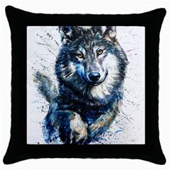 Gray Wolf - Forest King Throw Pillow Case (black) by kot737