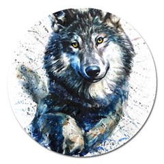 Gray Wolf - Forest King Magnet 5  (round) by kot737